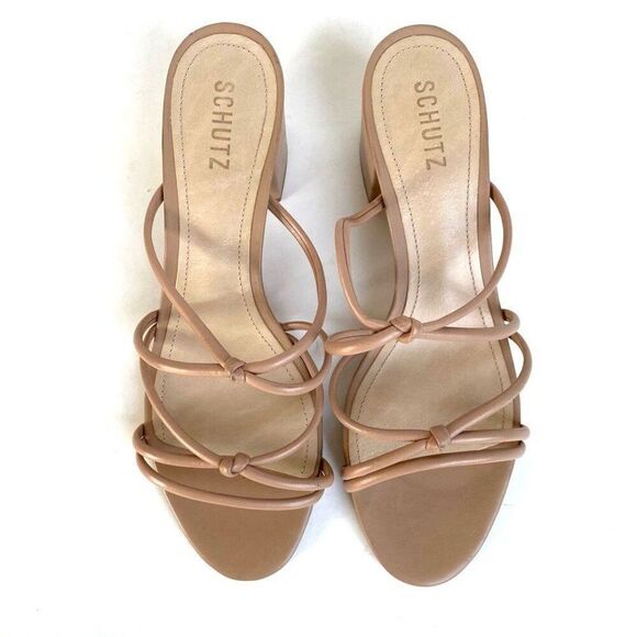 Schutz Princey Leather Strappy Block Heel Slide Sandals Nude Size 10.5 - Picture 6 of 10